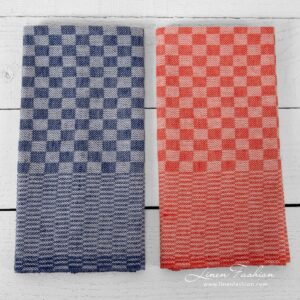 Checked linen cotton tea towels, red and navy