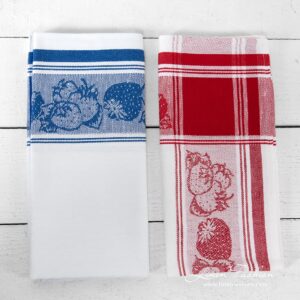 Kjøkkenhåndkle-sett nr. 25 8 White kitchen towels with strawberries