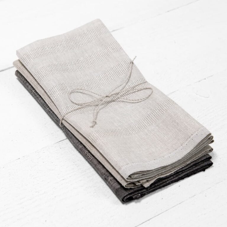 set of kitchen towels in beige, natural and black
