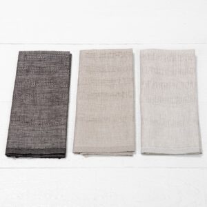 set of kitchen towels in beige, natural and black
