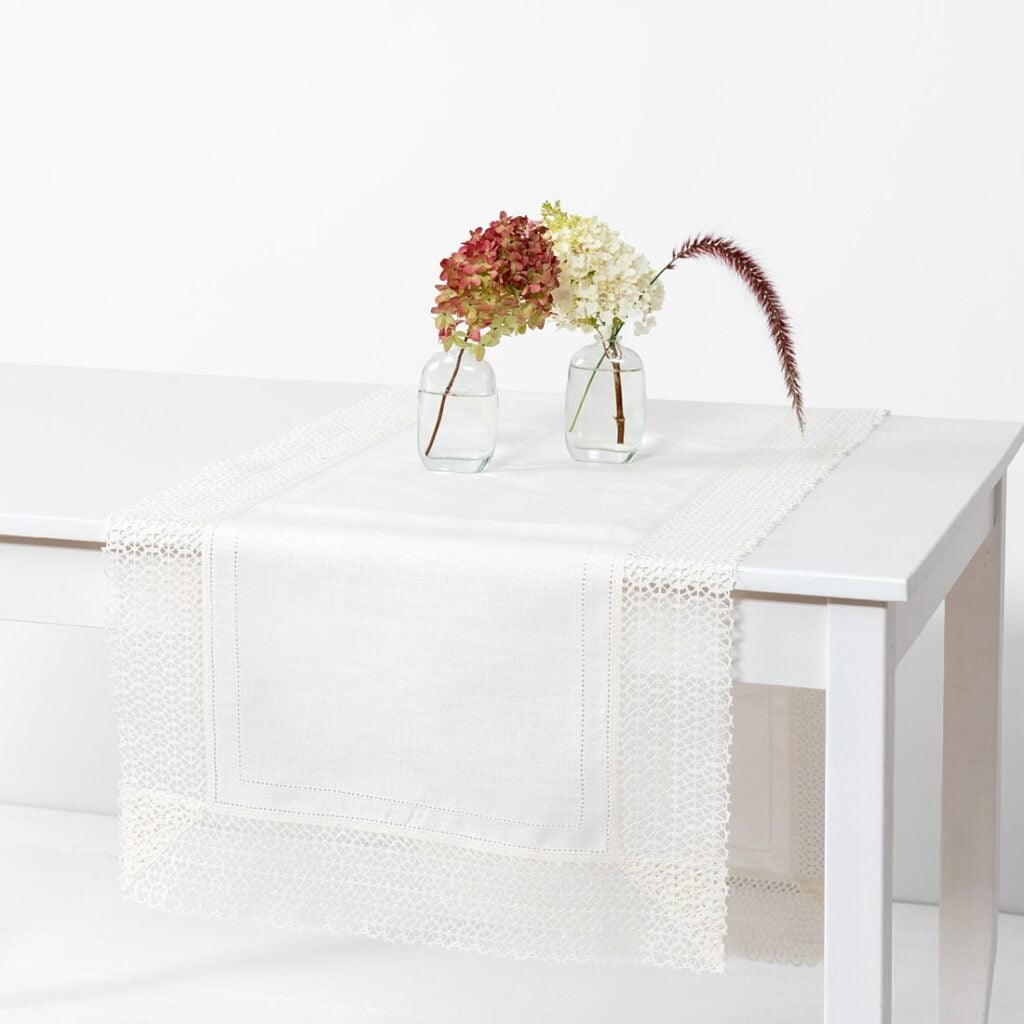 VEILA white linen table runner
