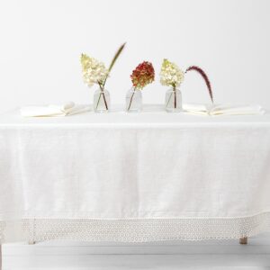VEILA linen tablecloth white with wide lace