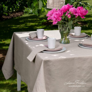LUNA Duk natur 10 Linen blend grey tablecloth with folded borders and hemstitch