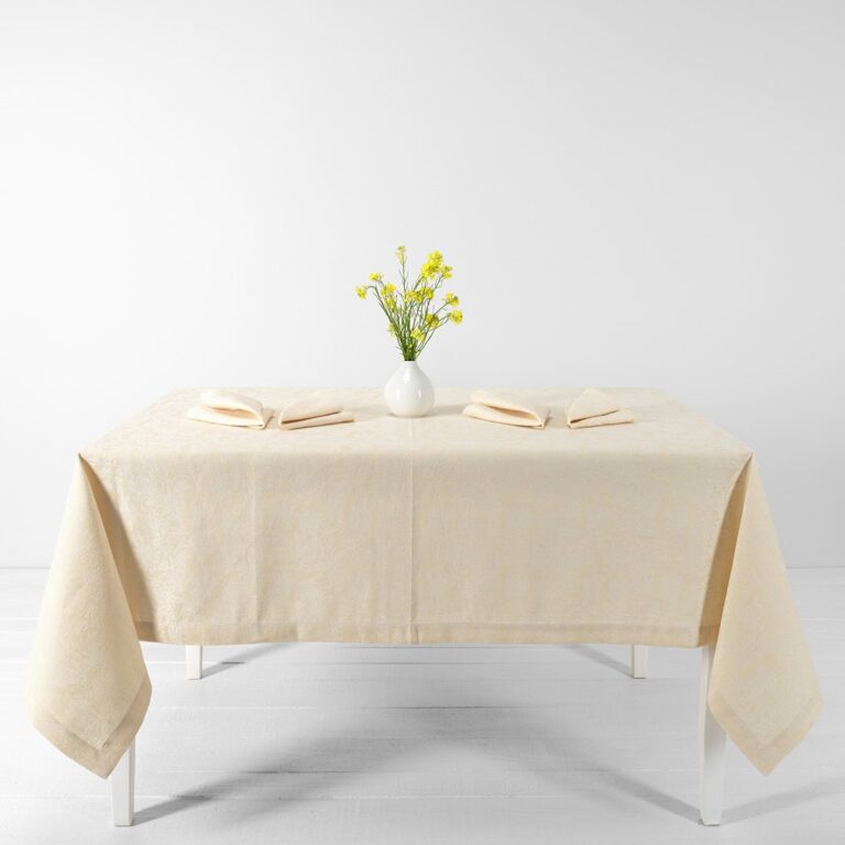 Cream floral linen cotton tablecloth