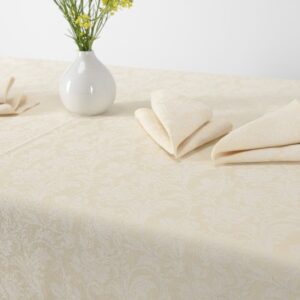 Cream floral linen cotton tablecloth, floral pattern