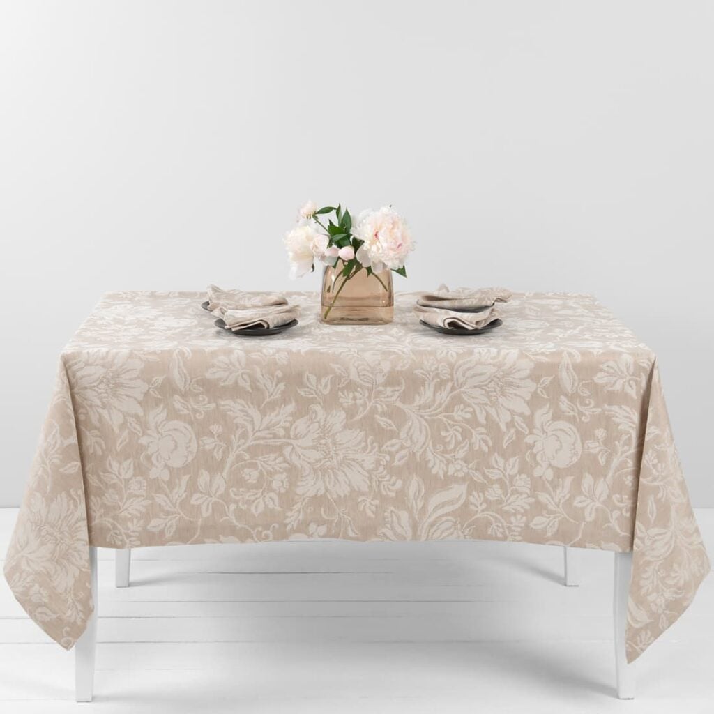brown flower half linen tablecloth