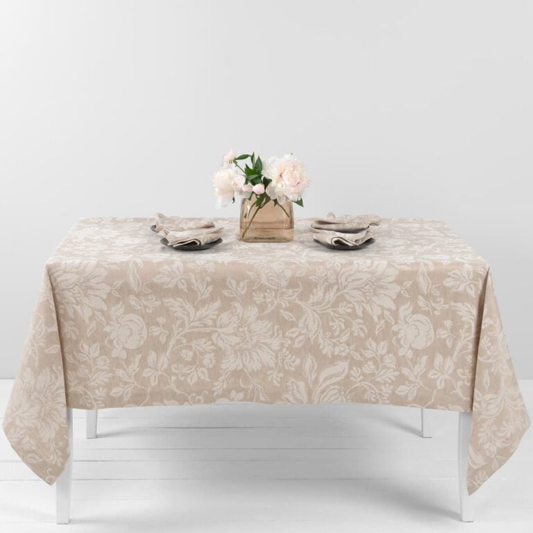 brown flower half linen tablecloth