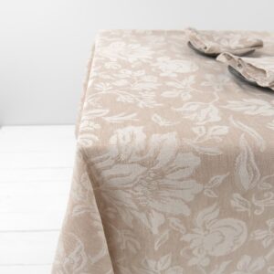 brown flower half linen tablecloth jacquard