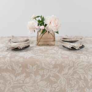 brown flower half linen tablecloth for festive period