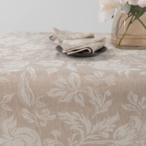brown flower half linen tablecloth available with napkins