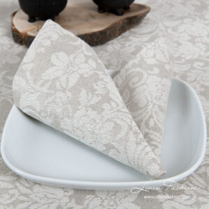 FLORA Serviett beige 5 Grey linen napkin with flower ornaments