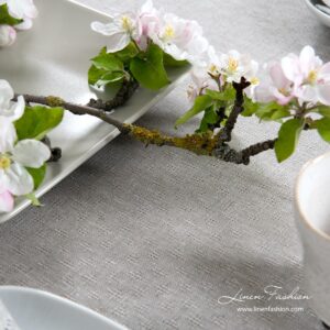 Light grey patterned linen tablecloth with hemstitch | Linen Fashion