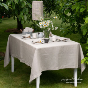 Grey linen tablecloth with hemstitch