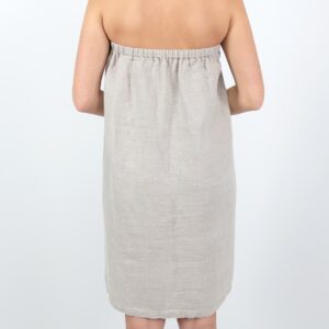 Grey towel with a button from backside