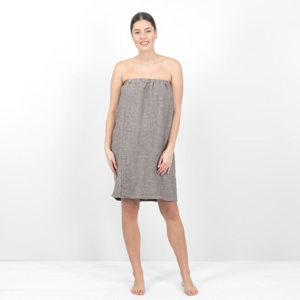 linen grey brown wrap towel