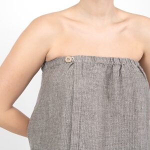 linen grey brown wrap towel with button
