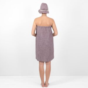 linen violet wrap towel, with sauna hat