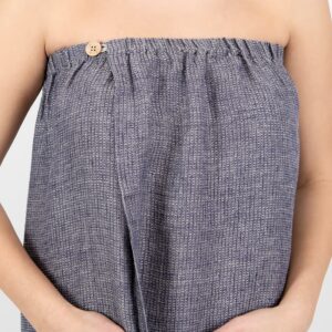 linen blue wrap towel with button & elastic