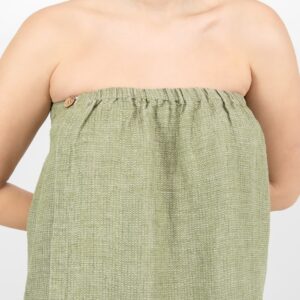 linen green wrap towel with button
