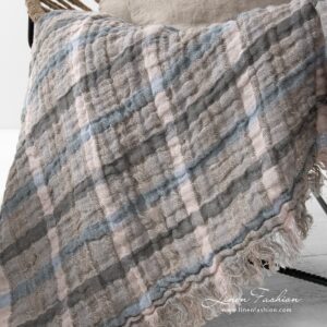 KARRA Pledd rutete 9 Checked linen blanket with fringes
