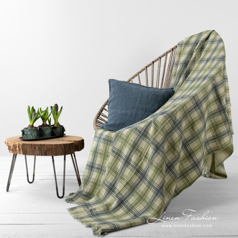 Linen cotton green checked blanket.