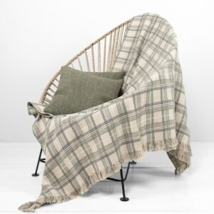 Beige checked linen cotton blanket on chair
