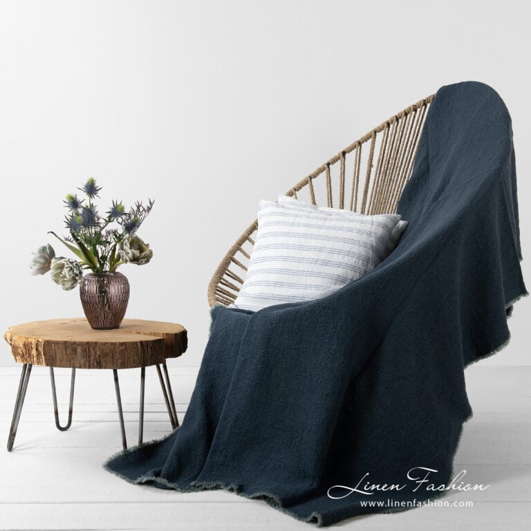 linen navy blanket.
