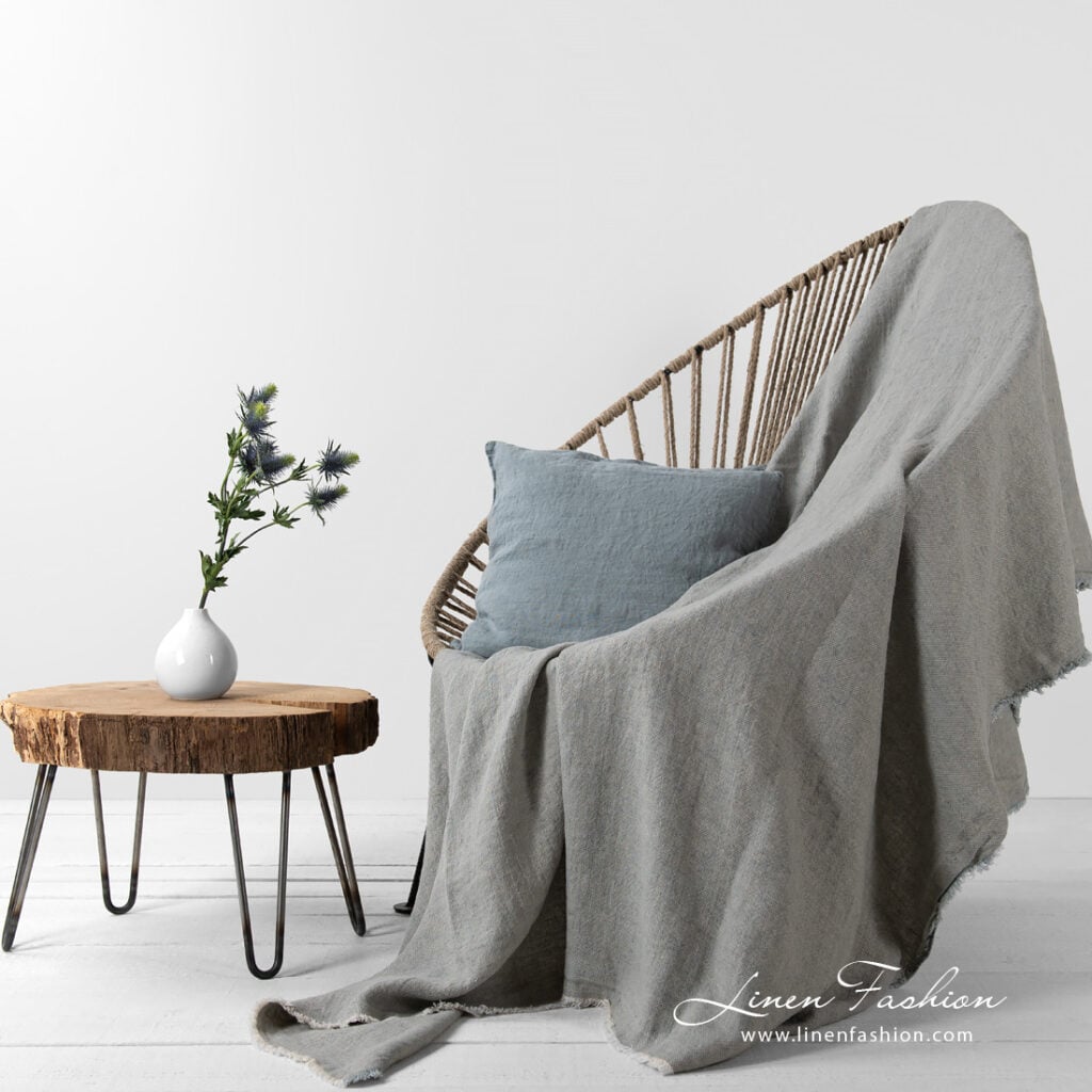 linen grey blue blanket.