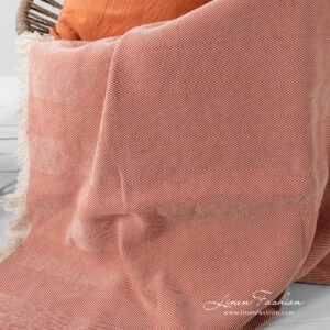 Linen cotton orange blanket, washed.