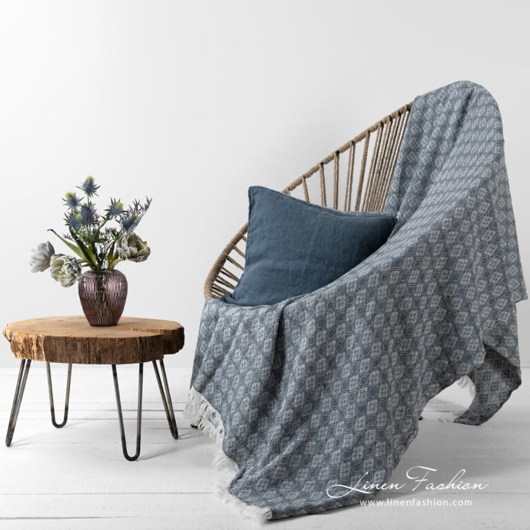 linen blanket with rhombus.