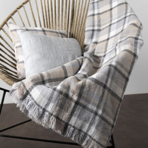 JARA grey linen blanket in checks