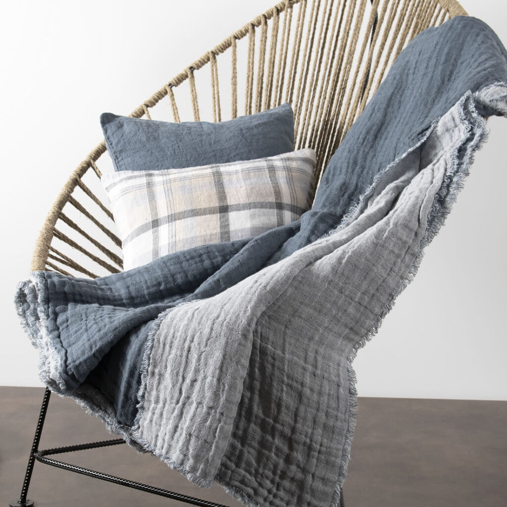 FOCUS Pledd mørkegrå 2 FOCUS dark grey double-sided linen blanket