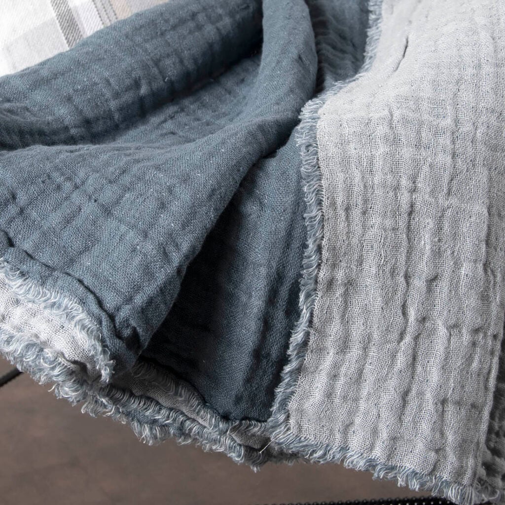 FOCUS Pledd mørkegrå 3 FOCUS dark grey double-layered linen blanket
