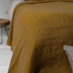 yellow diamond linen bedspread, rhombus design