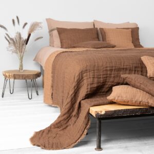 brown linen bedspread