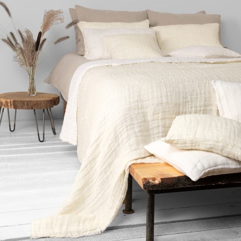 white cream linen bedspread