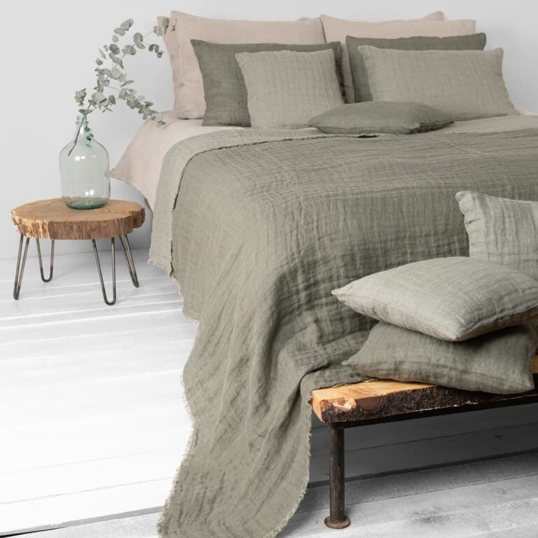 grey green linen bedspread