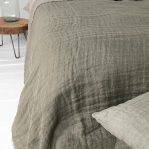 grey green linen bedspread, washed