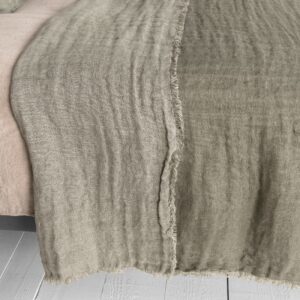 grey green linen bedspread, double sided
