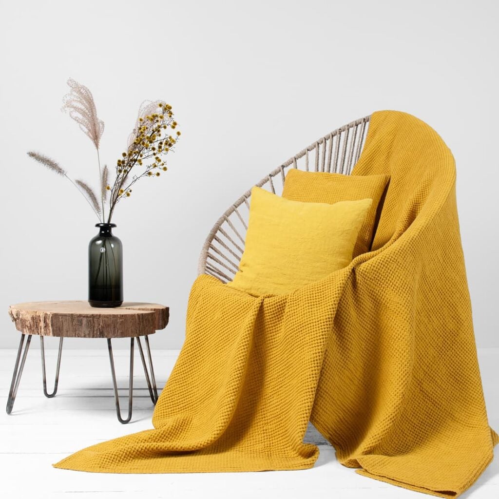 Yellow linen cotton blanket