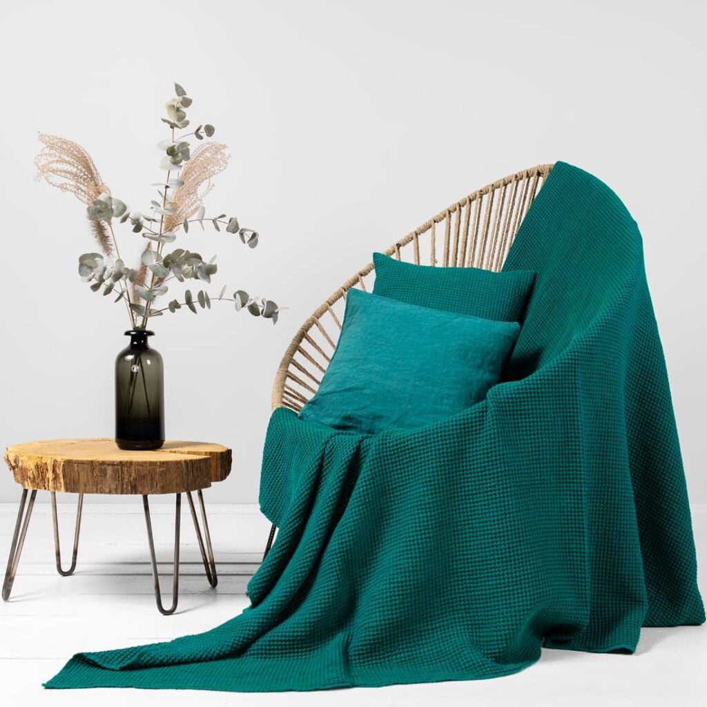 emerald linen cotton blanket