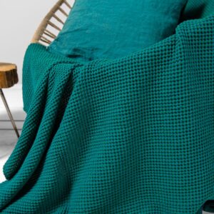 emerald linen cotton blanket , waffle