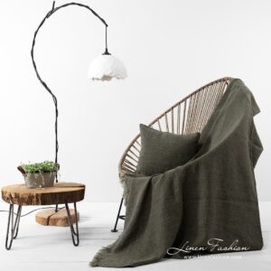 Moss green colour linen blanket
