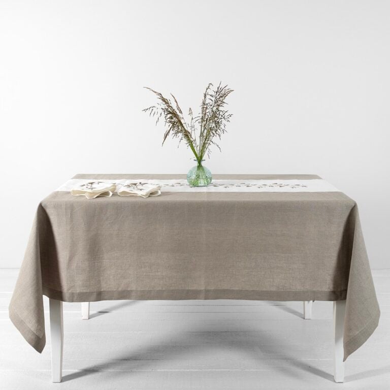 Natural linen tablecloth with white middle