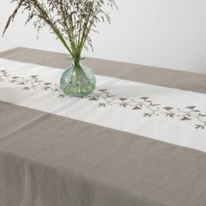 Natural linen tablecloth with white middle, plain weave