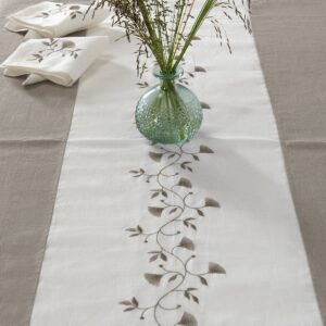 Natural linen tablecloth with white middle, matching napkins available