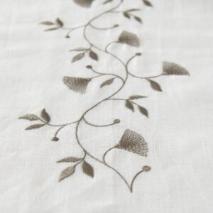 Floral motif stitching on white