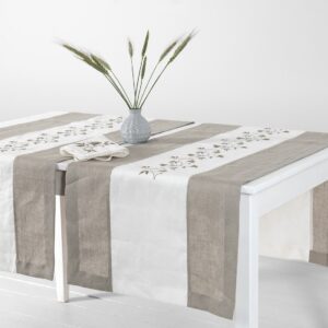 Natural linen table runner with white middle