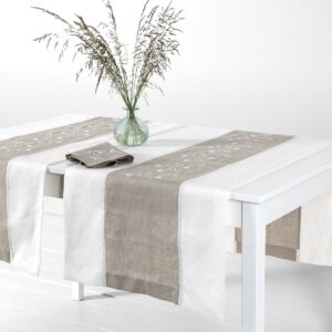ORSON Løper hvit 7 Off-white table runner with natural linen middle