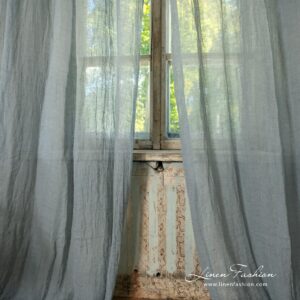 Bluish grey 100% linen curtain.